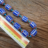 H-3B Venetian inspired Trade Blue Chevron and whiteheart Beads Strand